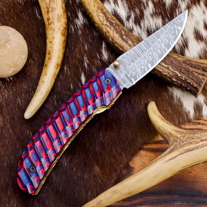 มีดพับเหล็กดามัสกัส Nordic Forge Tactical ด้ามไม้ Pakka พร้อมซองใส่แบบพกพาแนวตั้ง OEM/ODM มีดล่าสัตว์แบบกำหนดเองได้ EDC - Product Image 6