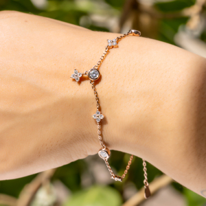 Bracelet élégant en or rose avec diamants ronds taille brillant, bijoux romantiques pour femme, ensemble cadeau de luxe pour tous les jours - Product Image 4