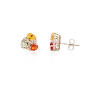 Beautiful Classic Three Stone Oval Multi Sapphire Gemstone 925 Sterling <b>Silver</b> <b>Stud</b> Earring For Women Fine Birthday Gift Jewelry - Product Image 3
