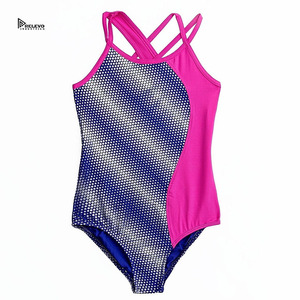 Justaucorps de gymnastique sans manches en maille bleue pour filles, imprimé numérique, haute qualité, personnalisé, en Spandex et Polyester, pour scène, RELEVO - Product Image 3
