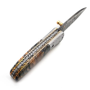 Couteau de poche pliant personnalisé en acier Damas, manche en résine tourbillonnante, bolster gravé, EDC, chasse, camping, fabricant direct d'usine - Product Image 5