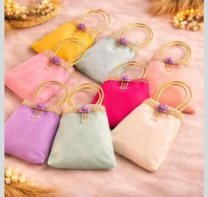 Sacs Potli en Soie avec Cordon de Serrage, Motif Lotus Décoratif, Pochette Cadeau Décontractée, Idéal pour Mariages, Cadeaux de Retour, Rangement de Bijoux, Festif - Product Image 2
