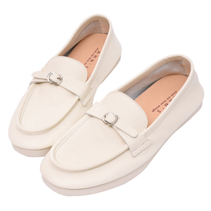 Mocasines de cuero genuino beige Ann'S, cómodos, sin cordones, zapatos planos casuales, zapatos clásicos de oficina - Product Image 1