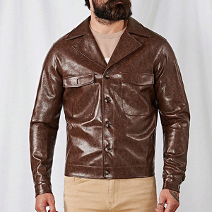 Unisex Premium Genuine Leather <b>Racer</b> <b>Jacket</b> Slim Fit Stand Collar Vintage Distressed Motorcycle Streetwear Coat Front High - Product Image 1