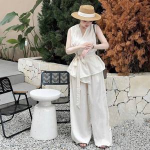 Conjunto de Pantalones y Top sin Mangas para Mujer, Transpirable, Informal, para Verano - Product Image 6