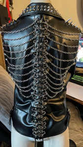 Concert Style Black Leather Windproof & Waterproof <b>Gothic</b> Punk Style <b>Jacket</b> Chain Detail Moto Father Day Special Gift - Product Image 3