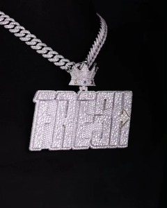 Hip Hop Jewelry 925 Sterling <b>Silver</b> VVS Moissanite Diamond Number Name <b>Initial</b> Logo <b>Pendant</b> Men's Iced Out Custom Letter <b>Pendant</b> - Product Image 1