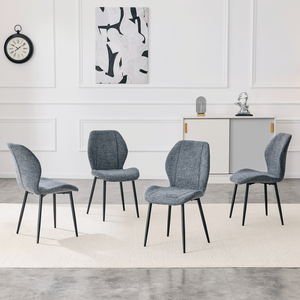 Set di 4 Sedie da Pranzo Moderne e Minimaliste in Tessuto Blu Fumo con Cuscini Spaziosi e Confortevoli e Gambe in Metallo Nero - Product Image 6