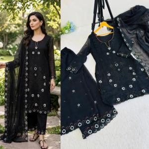 2026 O-Neck Currency silk 3-Piece Thread & Sequnce work Kurti Plazzo Dupatta FullSleeves Fully Stitched With Waist <b>Elastic</b> <b>Belt</b> - Product Image 5