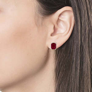 14K Gold Octagon Ruby Stud <b>Earrings</b> in Half Bezel Setting - Product Image 4