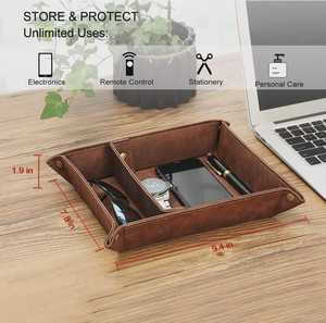Practical Genuine Leather Tray Folding Metal Snap Valet <b>Coin</b> Key Holder Custom Real Cowhide Leather Tray GLTY-0022 - Product Image 3