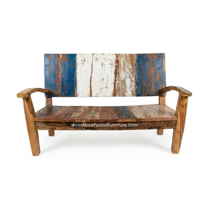 Handcrafted Rustic Wooden Two <b>Seat</b> Natural <b>Corner</b> Sofa Reclaimed Boat Wood Eco-Friendly Indoor Outdoor Apartment Hotel Villa - Product Image 1