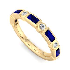 Anillo apilable de lujo con bisel de diamantes talla baguette y redondos brillantes en oro rosa y zafiro azul, joyería de moda para mujer - Product Image 3