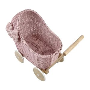 Poussette pour poupée rose la plus vendue, en osier naturel sûr, faite à la main avec nœud, poussette en rotin pour poupée, poussettes en osier pour enfants - Product Image 2