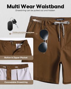 Men's Solid Brown Canvas <b>Cargo</b> Board <b>Shorts</b> Drawstring Closure Elastic Waist Quick Dry Breathable <b>Lightweight</b> Casual Pockets - Product Image 4