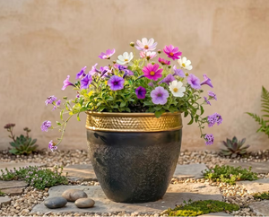 Pot de fleurs cylindrique en métal style rustique nordique, finition cuivre antique, pour l'intérieur, idéal pour la maison, inspiré de la littérature et de l'art nordiques. - Product Image 3
