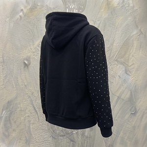 Sweat-shirt à capuche zippé Snowgrace avec imprimé lettres en strass, coupe oversize, unisexe, décontracté, pour l'hiver, manches régulières, en molleton bouclette - Product Image 2