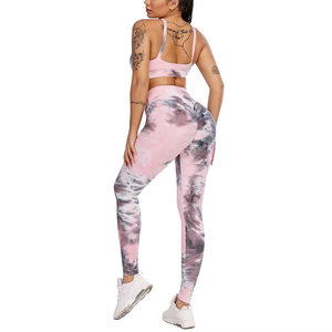 Conjunto de yoga de 2 piezas con estampado tie-dye de moda, leggings de cintura alta a prueba de sentadillas y sujetador acolchado para ropa deportiva de gimnasio para mujer, conjuntos de yoga deportivos - Product Image 1