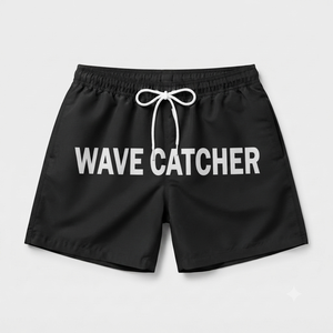 กางเกงขาสั้นชายหาด Wave Catcher สีดำ แห้งเร็ว มีเชือกผูกเอว สวมใส่สบาย พิมพ์ลายโลโก้ด้านหน้า ผลิตจากโพลีเอสเตอร์ - Product Image 2