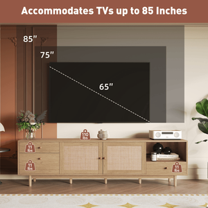 Mobile TV Moderno in Legno Stile Boho con Cassetti Aperti per TV da 65, 75, 85 Pollici, Stile Rustico - Product Image 5