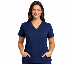 Ensemble de blouses médicales pour femmes grandes tailles, tissu extensible, haut à col en V et pantalon, uniforme infirmier avec poches - Product Image 1
