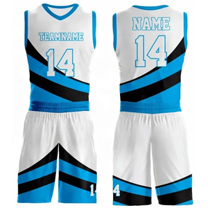 Advanced Custom Basketball Uniform V-Neck Sleeveless Sublimated Print White Blue Black Team Name 14 Adult Unisex <b>Athletic</b> Wear - Product Image 1