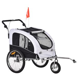 Rimorchio per Bicicletta 2 in 1 per Cani di Taglia Grande, Passeggino per Animali con Tettuccio e Tasche Portaoggetti, Trasportino a 3 Ruote in Acciaio e Alluminio per Viaggi - Product Image 1