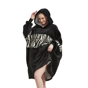 Black Zebra Wearable Blanket Hoodie Oversized Sherpa Fleece Hooded Blanket Unisex Giant Comfy Sweatshirt Winter Warm - Product Image 6