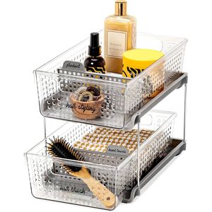 2-Tier Under Cabinet <b>Storage</b> Organizer with Pull Sliding <b>Drawers</b> for Kitchen Cleaning Supplies Sponges Bottles Undersink <b>Storage</b> - Product Image 1