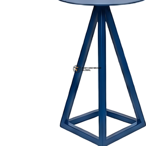 Taburete Moderno de Metal Azul con Base Geométrica en Forma de Pirámide, Asiento Redondo Industrial para Bar, Asiento Contemporáneo para Hogar o Cafetería - Product Image 6
