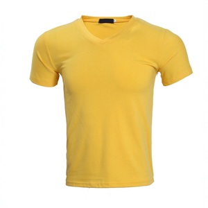 T-shirt pour homme en coton uni de qualité supérieure, col en V, couleur unie, logo personnalisé, fabricant en gros, streetwear, t-shirts pour homme à col en V - Product Image 3