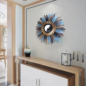 Espejo de Pared Metálico Sunburst, Marco de Pétalos de Bronce Azul, Espejo Decorativo Redondo, Decoración para Sala de Estar, Venta al Por Mayor B2B - Product Image 2