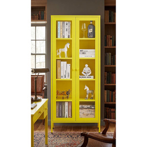Mueble de acero moderno con estantería de MDF, puertas de vidrio y 5 estantes, gabinete de almacenamiento independiente. - Product Image 2