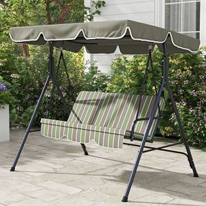 Dondolo da Esterno a 3 Posti con Cuscini Impermeabili Beige e Verdi, Struttura in Acciaio e Tettuccio Inclinabile Regolabile per Giardino e Patio - Product Image 2