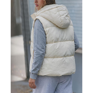 Nuevo Chaleco Acolchado con Capucha para Mujer, Color Sólido, Cierre de Cremallera, Ropa Exterior Informal, Cortavientos, Impermeable, de Poliéster, con Bordado Corto - Product Image 2