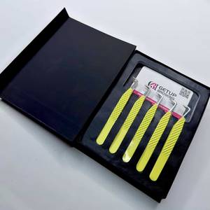 90 <b>Boot</b> Yellow Powder Coated Stainless Steel Precision Eyelash Tweezers Set With <b>Box</b> Packaging - Product Image 1