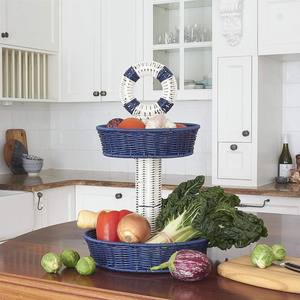 Soporte y bandeja de mimbre de 2 niveles, estilo náutico, multifuncional, para servir, para baño, sala de estar, fiestas, almacenamiento de vajilla, Vietnam - Product Image 2