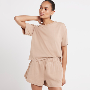 Conjunto de 2 Piezas para Mujer, Top Corto con Capucha y Pantalones Cortos de Algodón Tejido, Color Sólido, Transpirable, Informal, para Primavera/Verano - Product Image 4