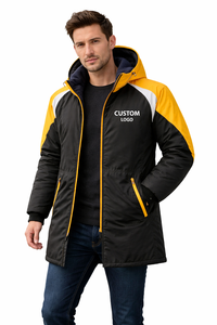Custom Logo Swim <b>Parka</b> <b>Jacket</b> <b>Waterproof</b> Black Yellow Long Coat Hooded Winter Swimming Team Wear with Soft Fleece Lining - Product Image 2
