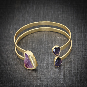 Brazalete de Plata Chapado en Oro con Amatista, Ajustable, Abierto, con Piedras Preciosas, para Regalo de Boda, para Mujer, Ortodoxo, SHAHNAZ GEMS - Product Image 5