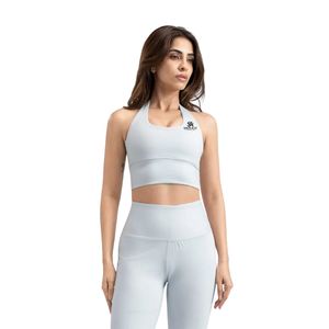 Ice Blue Women's Halter Neck Sports Bra Fitted Crop Top Sleeveless Athletic Activewear For Yoga Gym Training Fitness And Workout - Product Image 1