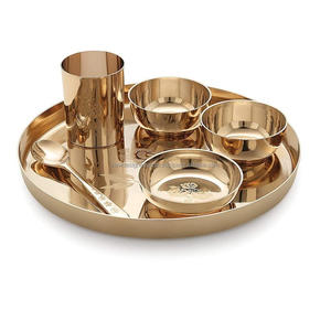 Kansa/Bronze Finish Contemporary Style Solid Pattern Bhojan/Dinner/Thali Set 1 Piece 10 Inch Eco-Friendly Hotel Dinnerware 2 - Product Image 1