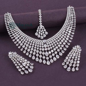 Charlie Bridal Zircon Gold-Plated Designer Necklace & Earring Set - Product Image 4