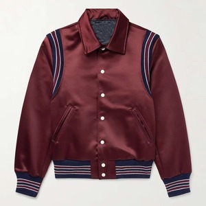 Men's <b>Burgundy</b> Varsity <b>Jacket</b> Turn-down Collar Button Closure Preppy Style Autumn Wear Regular Fit Solid Color Polyester Shell - Product Image 2