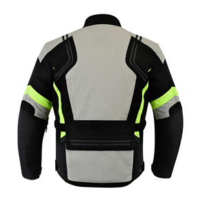 Chaqueta de Motocicleta de Cuero Unisex Negra, Gris y Amarillo Neón, Transpirable, Resistente al Viento, con Cuello Alto y Cierre de Cremallera, Estilo Motero - Product Image 4