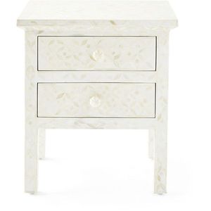 Custom handmade white geometric inlay <b>side</b> table and luxury two <b>drawer</b> Capiz nightstand cabinet for modern home decor wholesale - Product Image 3