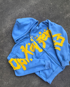 Hoodie d'hiver effet vieilli en coton mélangé délavé à l'acide, avec patch personnalisé, appliqué, broderie, texte ou logo, coupe oversize - Product Image 2