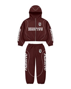 Black Maroon Hanfive Tracksuit Set | Oversized <b>Zip</b> Hoodie & Jogger Pants| Streetwear Matching Set OEM Private Label Manufacturer - Product Image 3