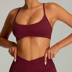Women's Olive Green Seamless Sports Bra Scoop Neck Spaghetti Strap Medium Support Yoga Workout Activewear <b>Top</b> - Product Image 5