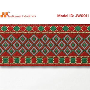 Cinta Jacquard Étnica de 38 mm con Bordado Dorado, Rojo y Verde, Encaje Geométrico Tejido para Prendas, Lazos y Ropa Festiva - Product Image 4
